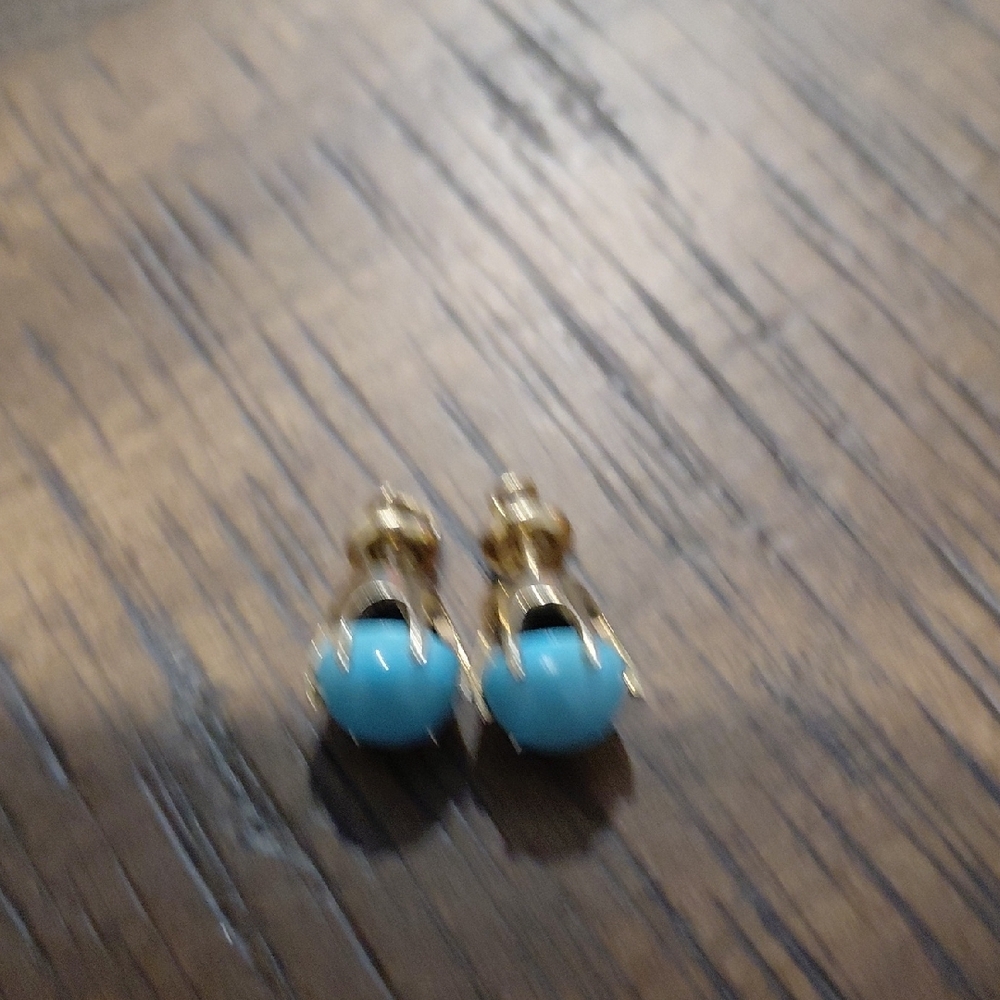Gold Turquoise Stud Earrings - Women's Jewelry - Picture 4 of 6